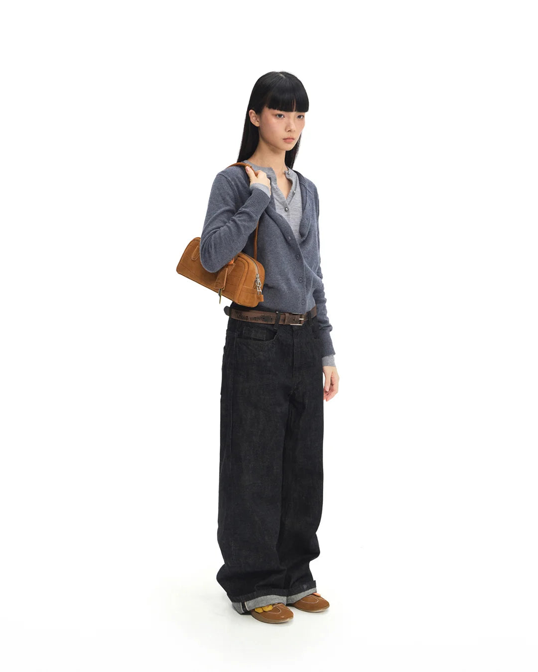 Beersister Suede Crocodile-Embossed Cowhide Rectangle Boston