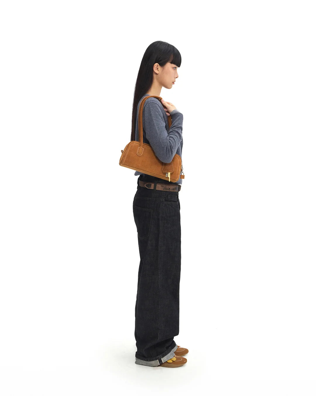 Beersister Suede Crocodile-Embossed Cowhide Rectangle Boston