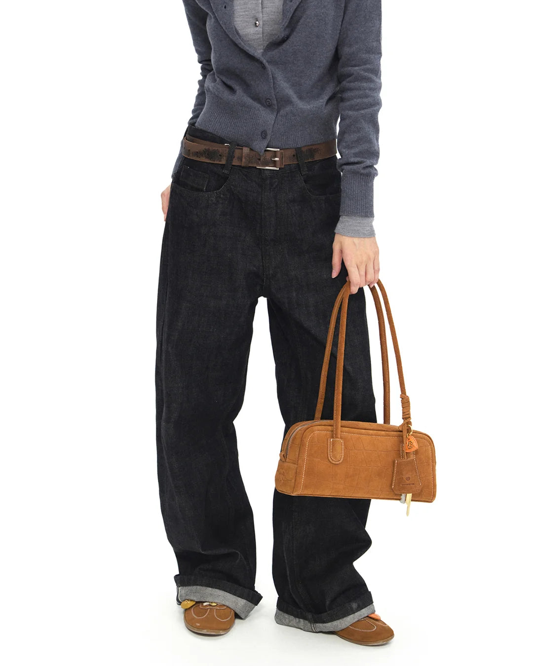 Beersister Suede Crocodile-Embossed Cowhide Rectangle Boston