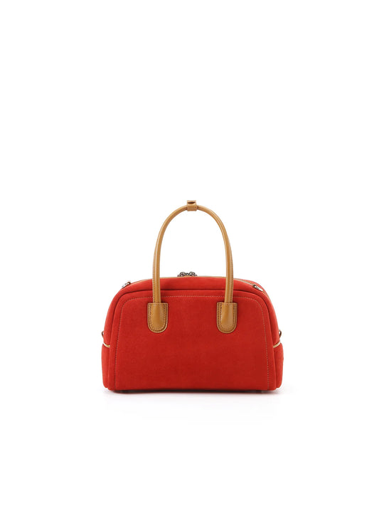 Beersister Sheepskin Suede Two-Tone Boston Bag Red