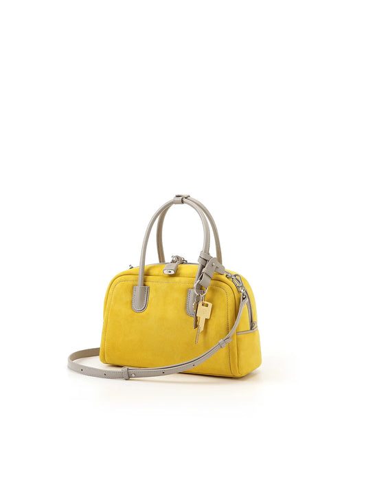 Beersister Sheepskin Suede Two-Tone Boston Bag Yellow