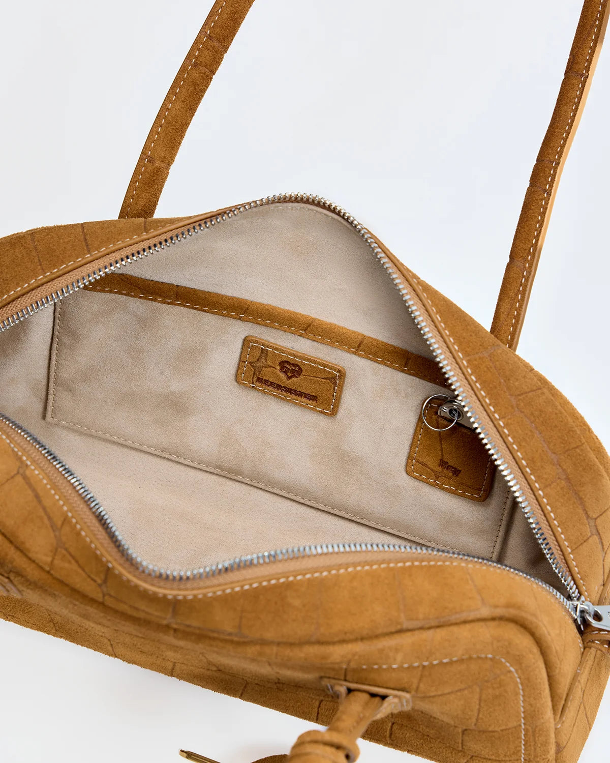 Beersister Suede Crocodile-Embossed Cowhide Rectangle Boston