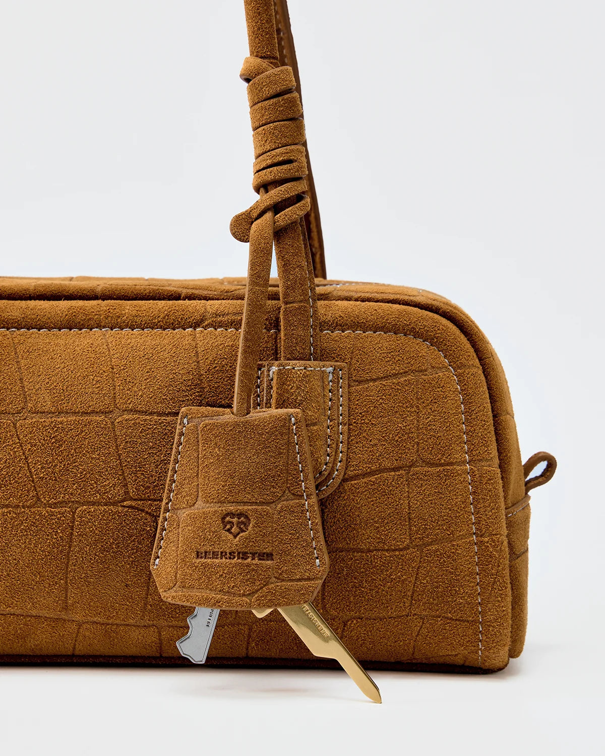 Beersister Suede Crocodile-Embossed Cowhide Rectangle Boston