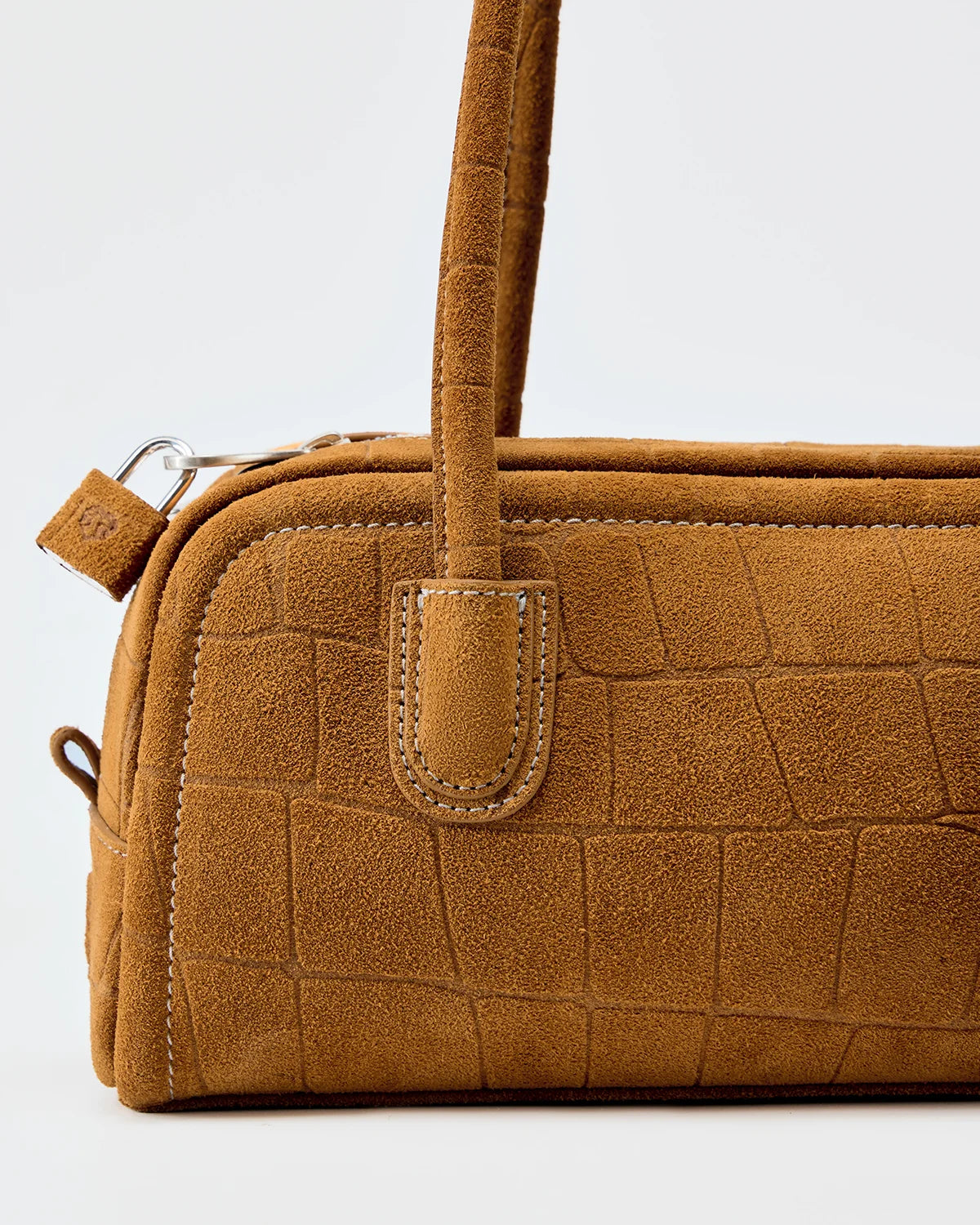 Beersister Suede Crocodile-Embossed Cowhide Rectangle Boston