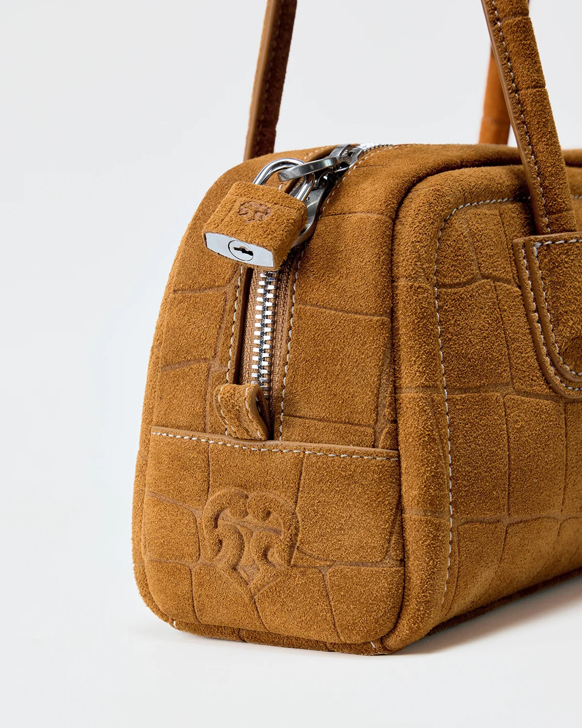 Beersister Suede Crocodile-Embossed Cowhide Rectangle Boston