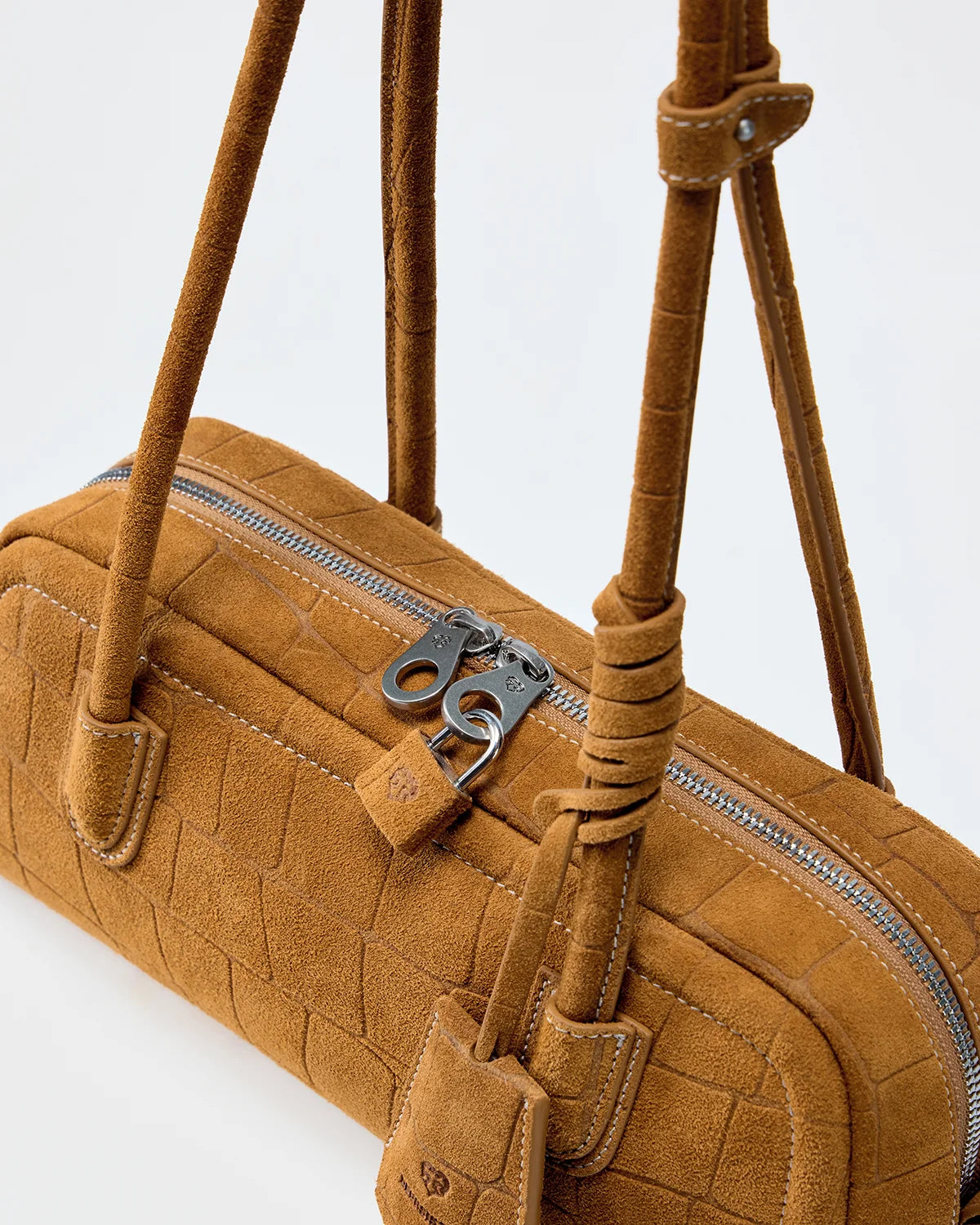 Beersister Suede Crocodile-Embossed Cowhide Rectangle Boston