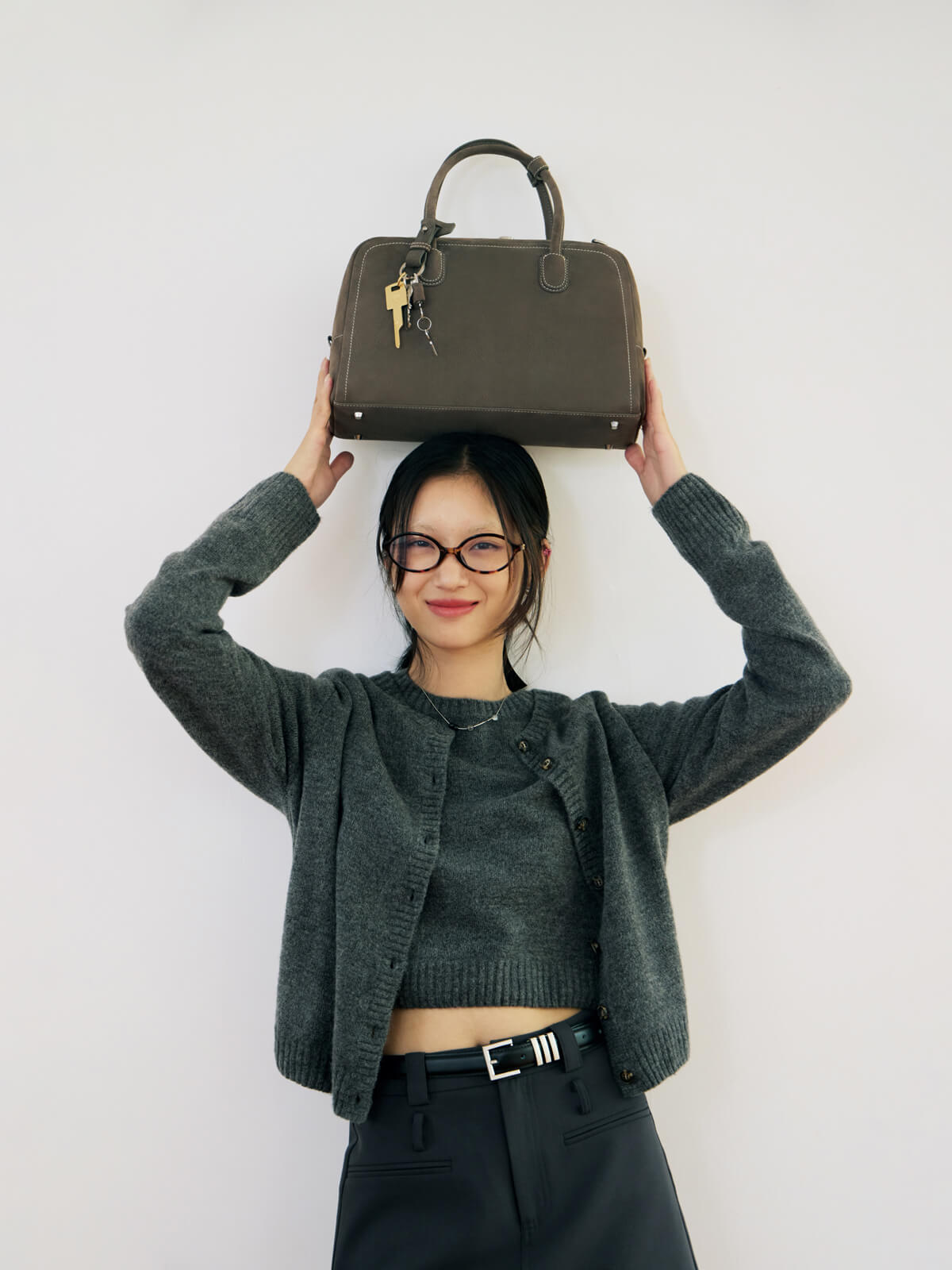 Beersister Boston Leather Bag Large grey