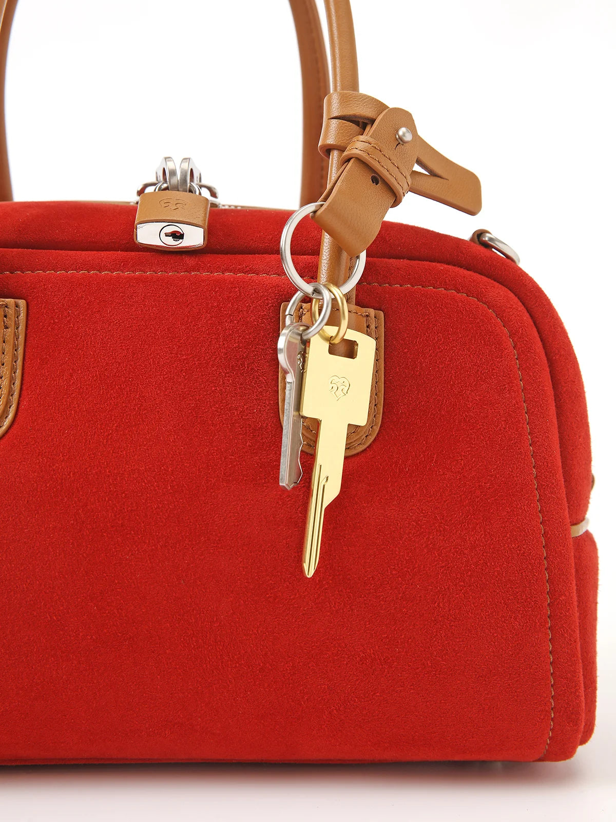 Beersister Sheepskin Suede Two-Tone Boston Bag Red