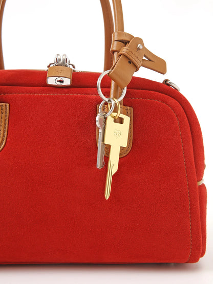 Beersister Sheepskin Suede Two-Tone Boston Bag Red