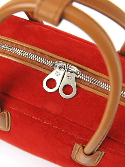Beersister Sheepskin Suede Two-Tone Boston Bag Red