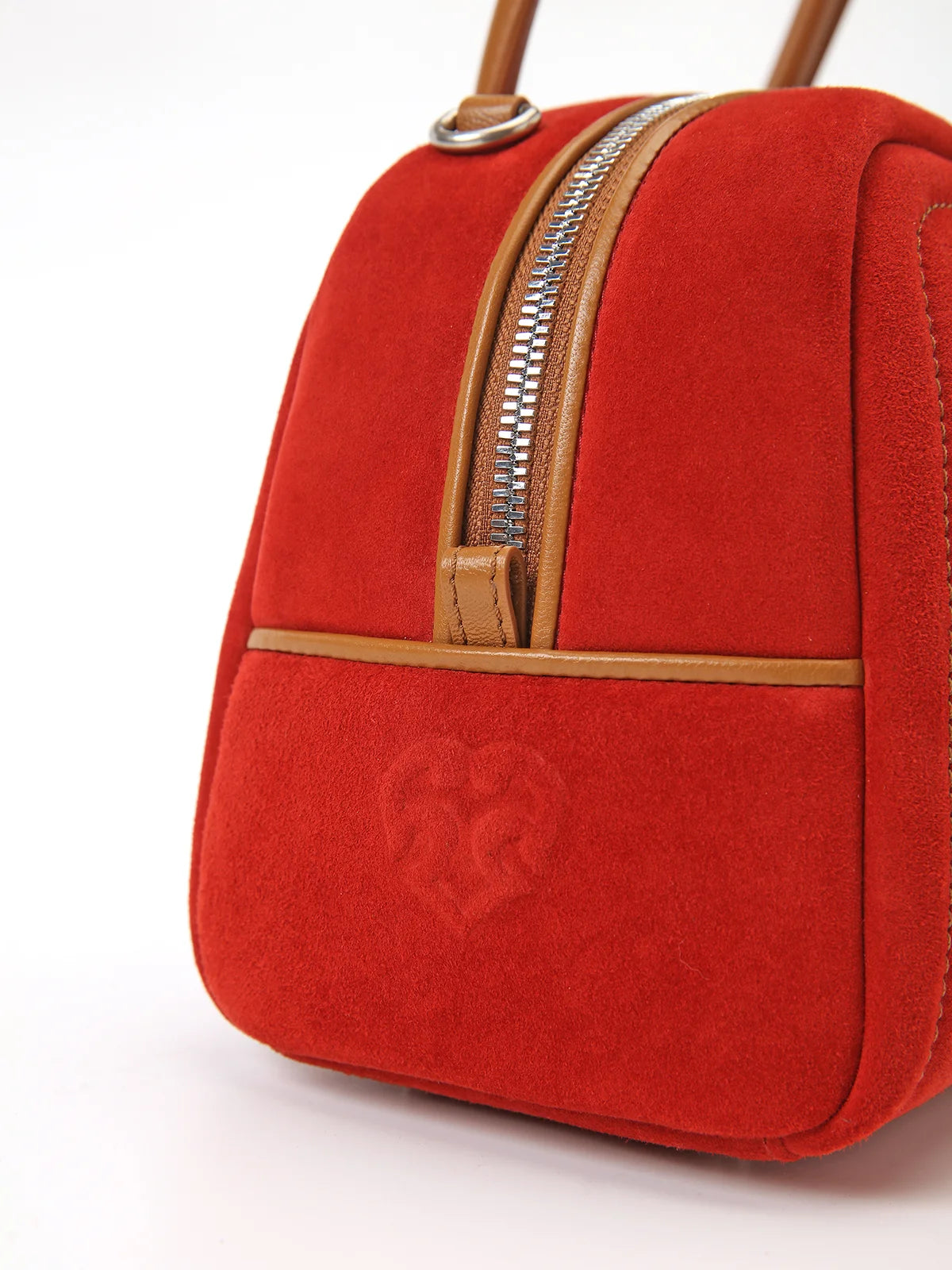 Beersister Sheepskin Suede Two-Tone Boston Bag Red