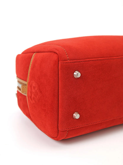 Beersister Sheepskin Suede Two-Tone Boston Bag Red