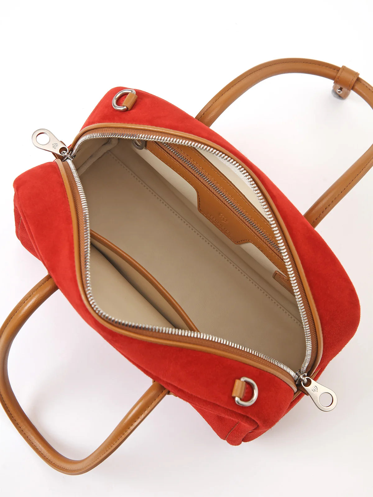 Beersister Sheepskin Suede Two-Tone Boston Bag Red