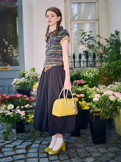 Beersister Sheepskin Suede Two-Tone Boston Bag Yellow
