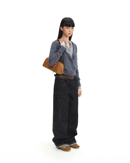 Beersister Suede Crocodile-Embossed Cowhide Rectangle Boston