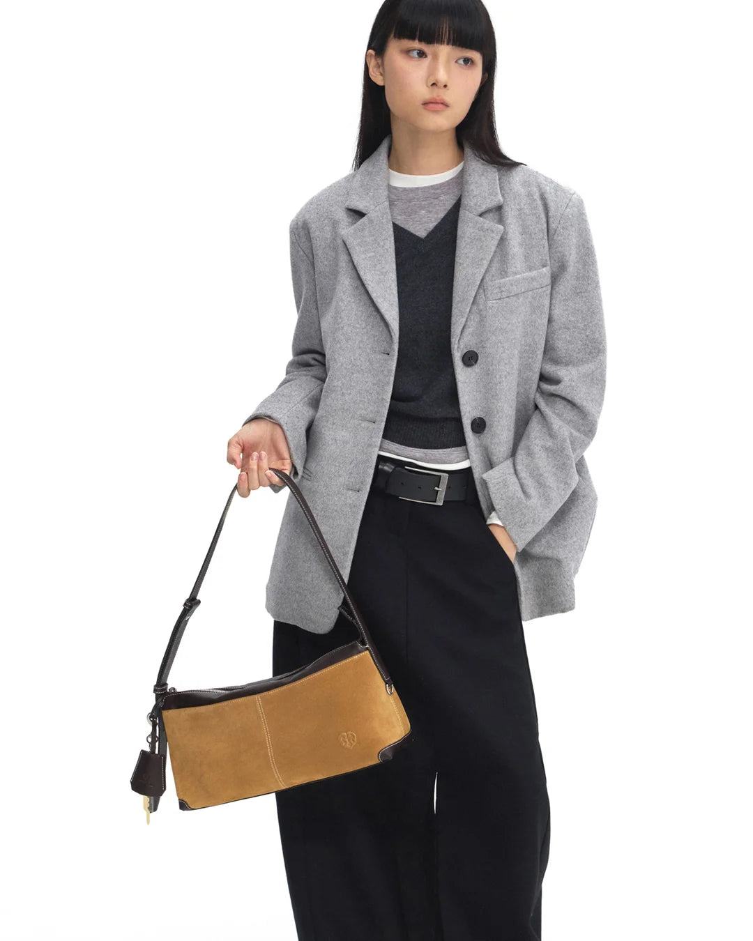 Beersister Suede Cowhide and Calfskin Shoulder Bag