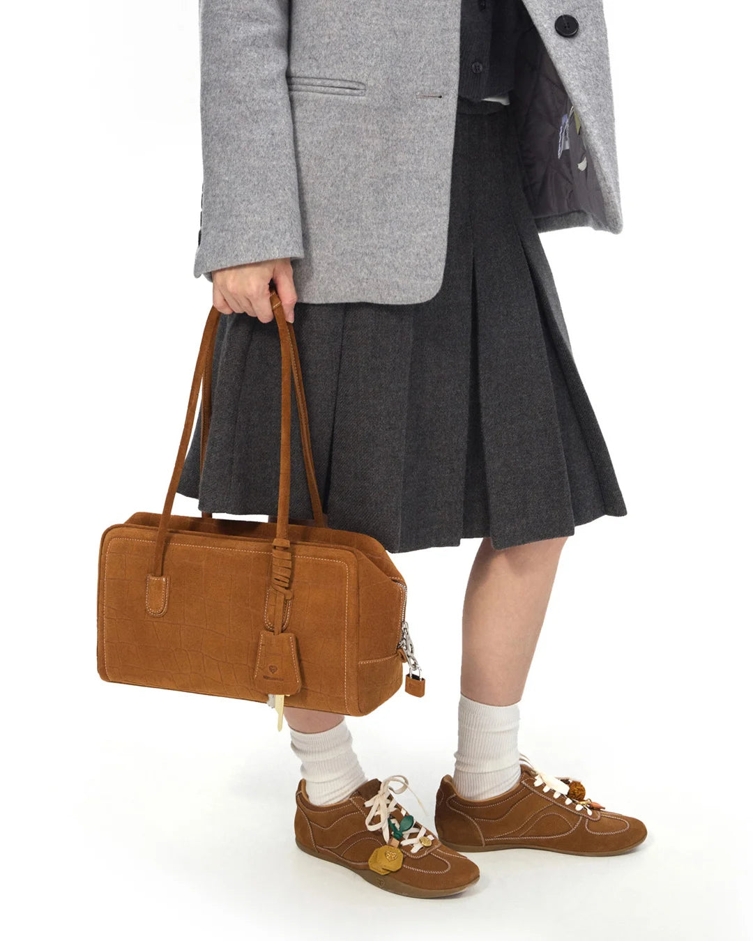 Beersister Suede Crocodile-Embossed Cowhide Briefcase