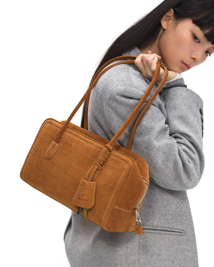 Beersister Suede Crocodile-Embossed Cowhide Briefcase