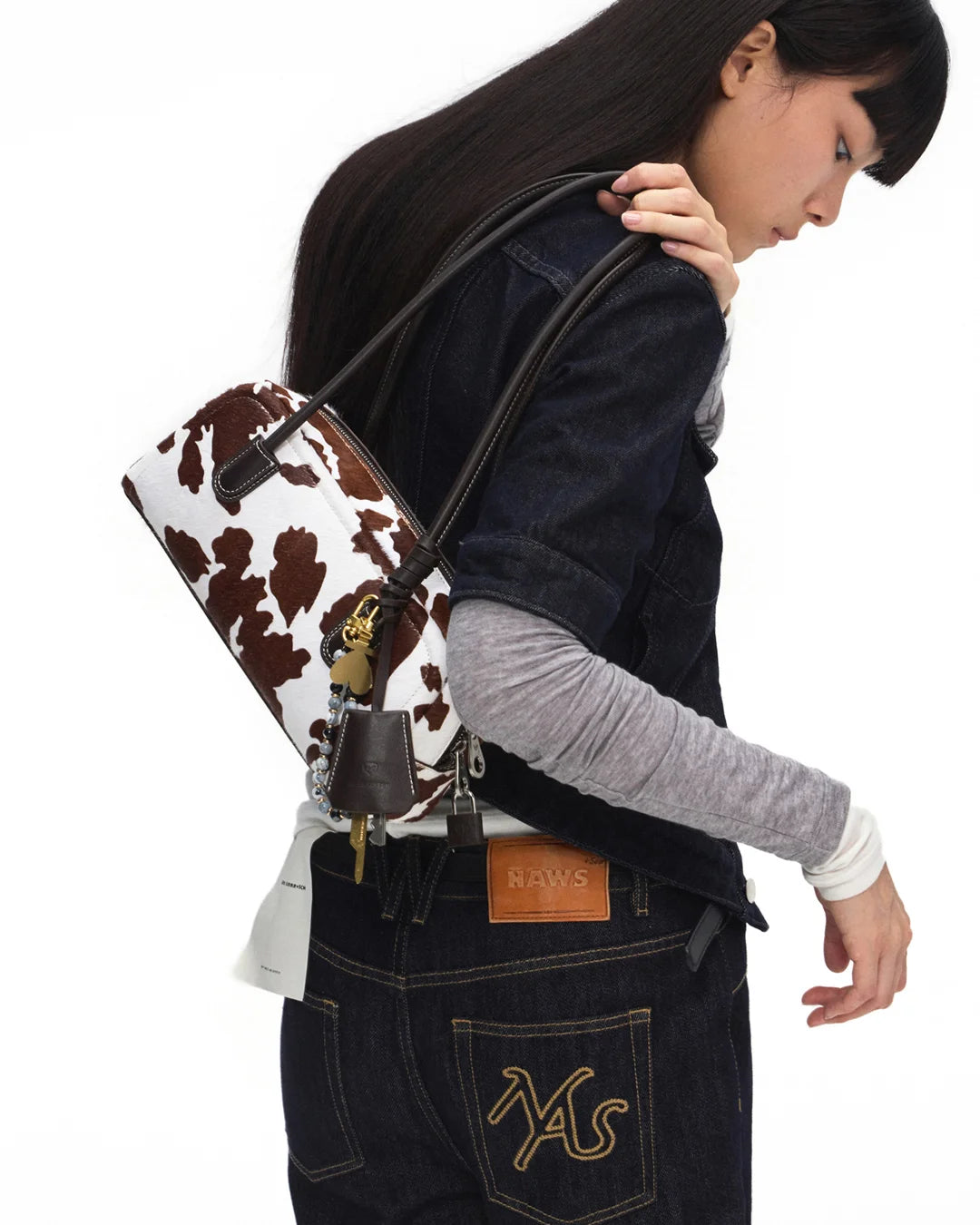 Beersister Cow Print Horsehair-Calfskin Rectangle Boston