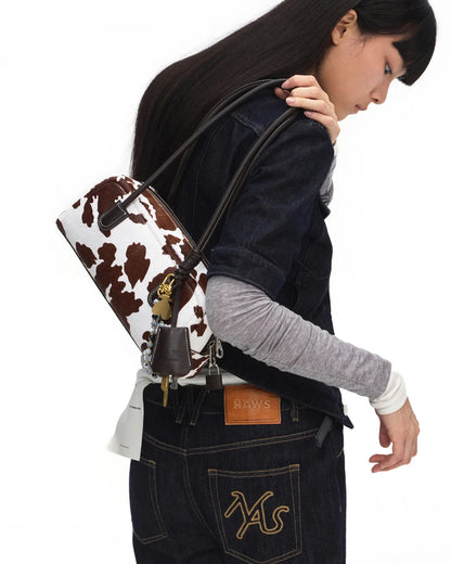 Beersister Cow Print Horsehair-Calfskin Rectangle Boston