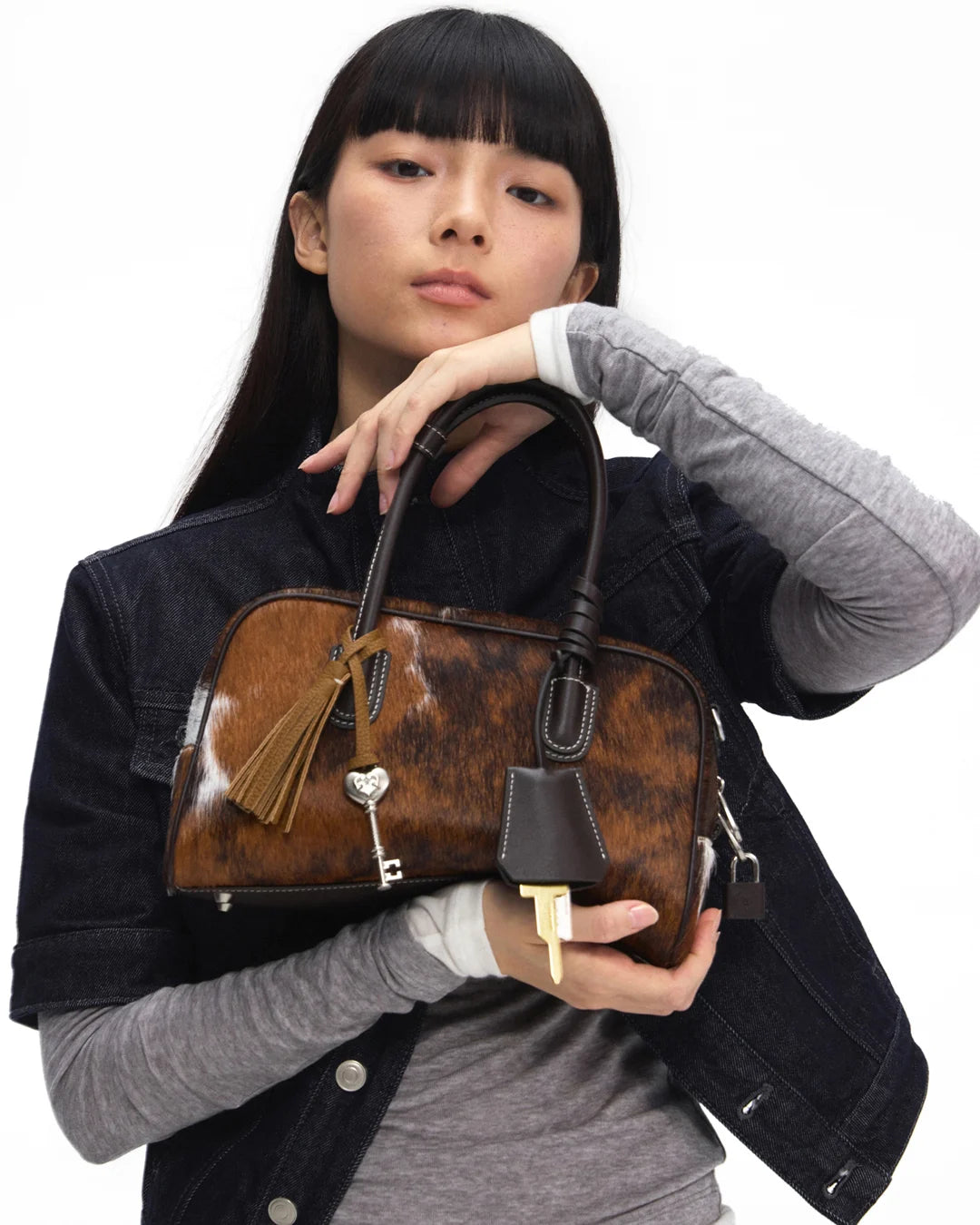 Beersister Three-Tone Cowhair Leather Boston