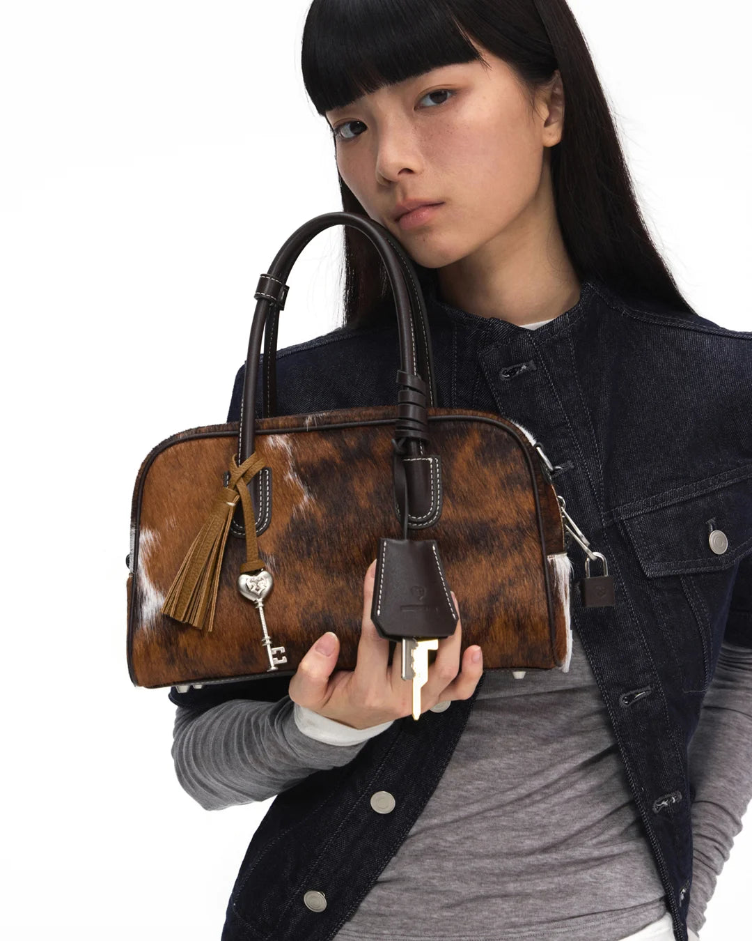 Beersister Three-Tone Cowhair Leather Boston