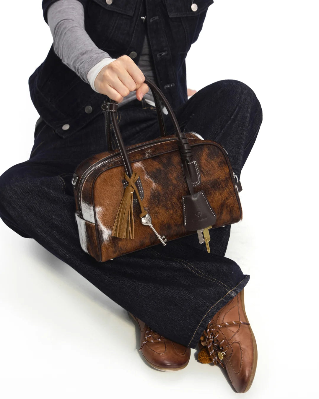 Beersister Three-Tone Cowhair Leather Boston