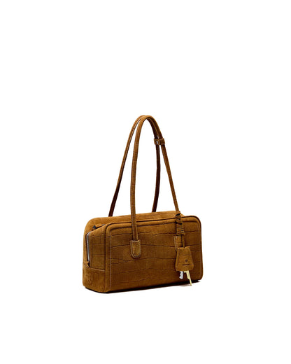Beersister Suede Crocodile-Embossed Cowhide Briefcase
