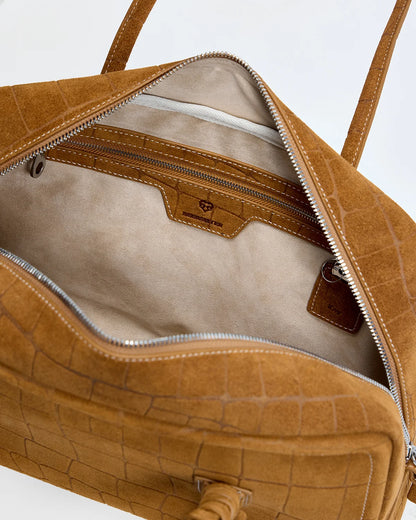 Beersister Suede Crocodile-Embossed Cowhide Briefcase