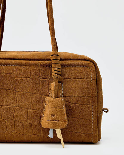 Beersister Suede Crocodile-Embossed Cowhide Briefcase