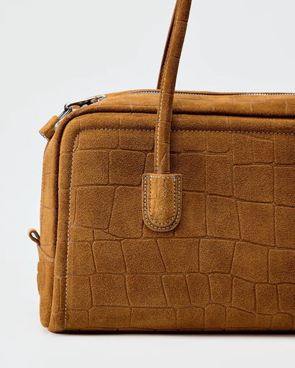 Beersister Suede Crocodile-Embossed Cowhide Briefcase