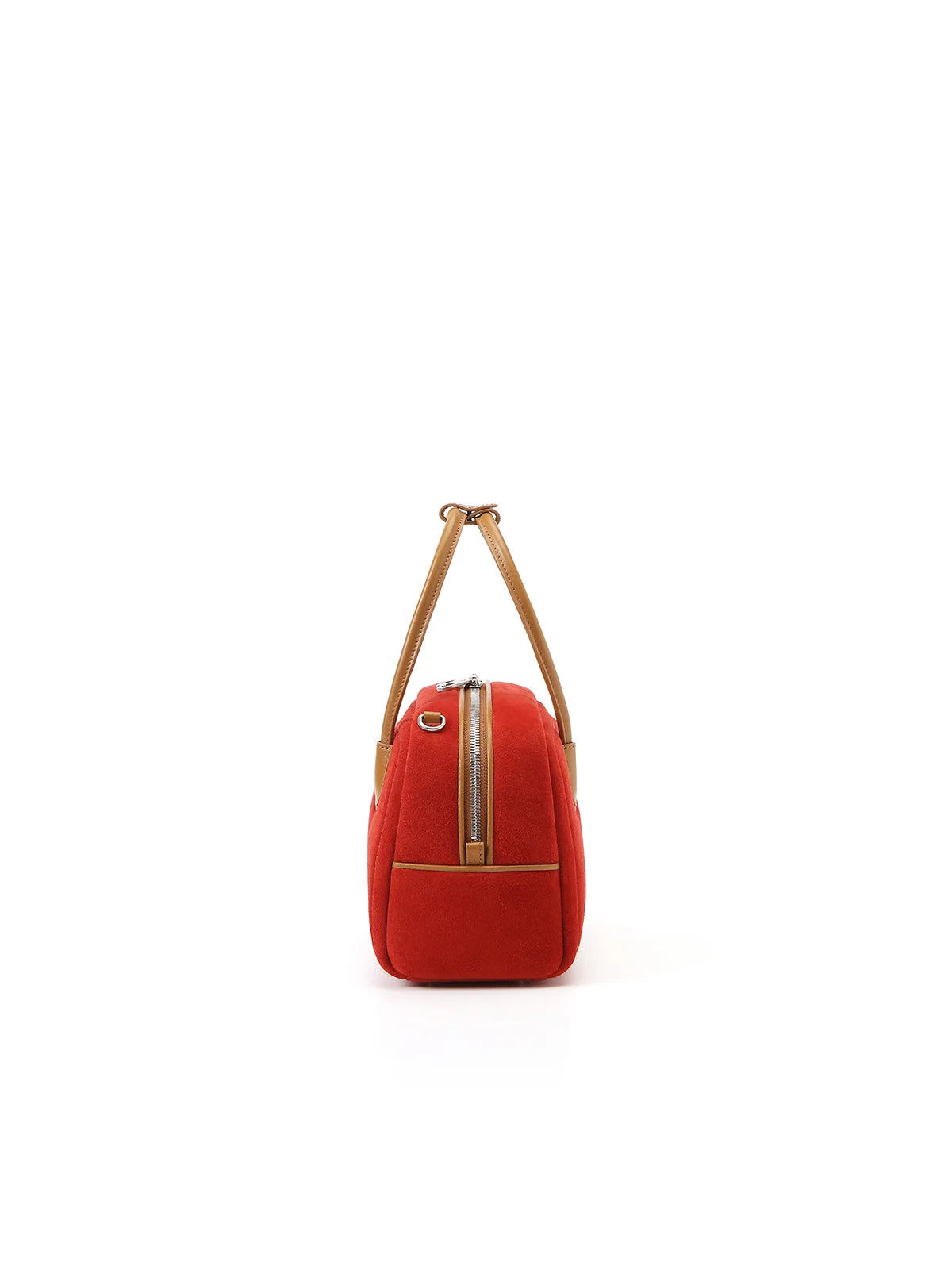 Beersister Sheepskin Suede Two-Tone Boston Bag Red