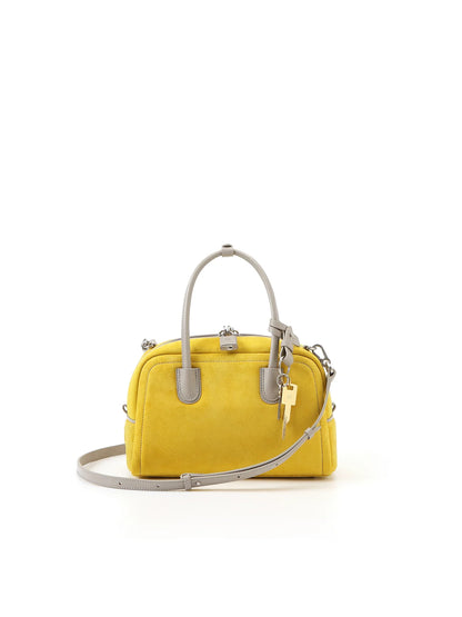 Beersister Sheepskin Suede Two-Tone Boston Bag Yellow