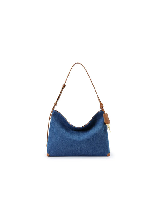 Beersister Denim Hobo Bag with Leather Strap