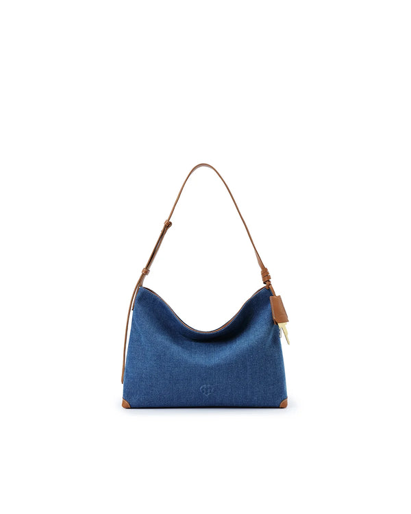 Beersister Denim Hobo Bag with Leather Strap