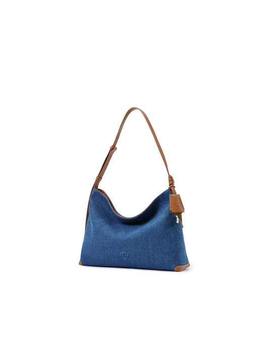 Beersister Denim Hobo Bag with Leather Strap