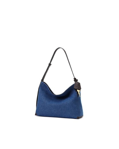 Beersister Denim Hobo Bag with Leather Strap