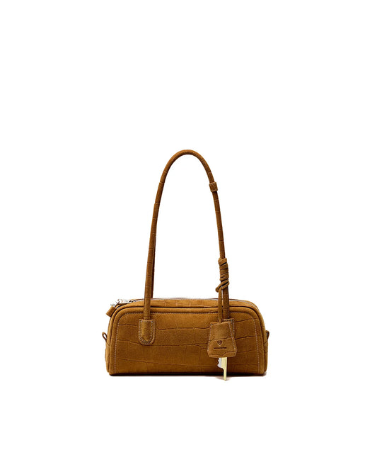 Beersister Suede Crocodile-Embossed Cowhide Rectangle Boston