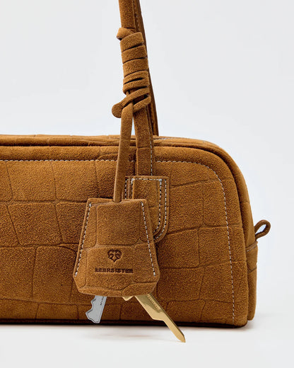 Beersister Suede Crocodile-Embossed Cowhide Rectangle Boston