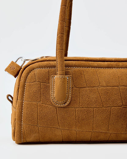 Beersister Suede Crocodile-Embossed Cowhide Rectangle Boston